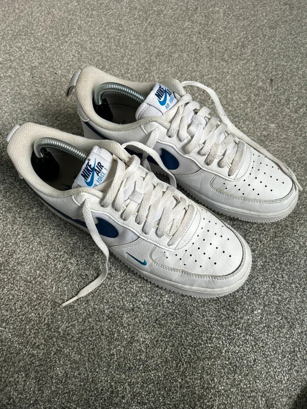 Nike air force ones white with blue swoosh