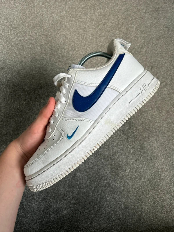 Nike air force ones white with blue swoosh