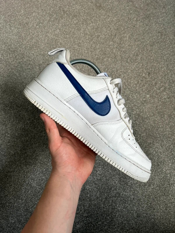 Nike air force ones white with blue swoosh