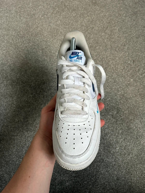 Nike air force ones white with blue swoosh