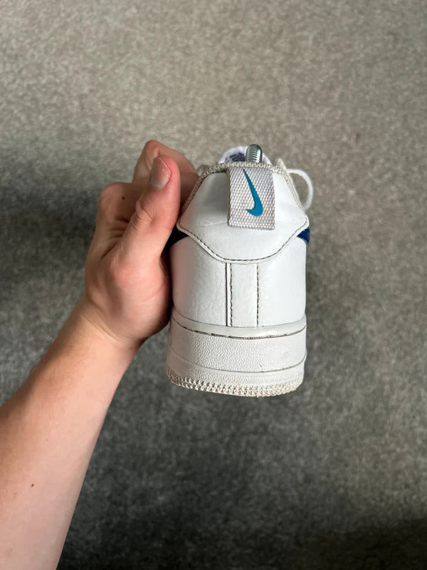 Nike air force ones white with blue swoosh
