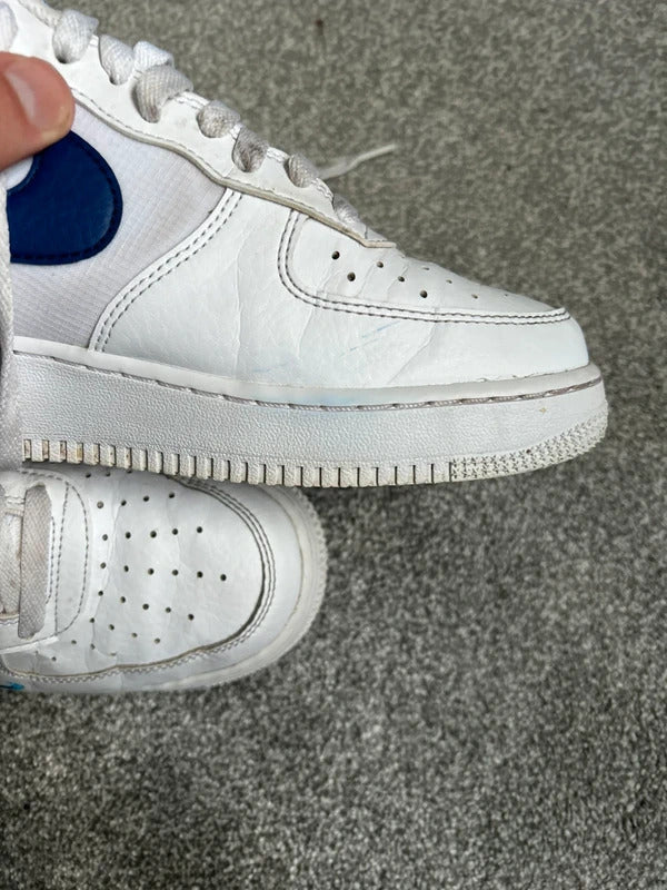 Nike air force ones white with blue swoosh